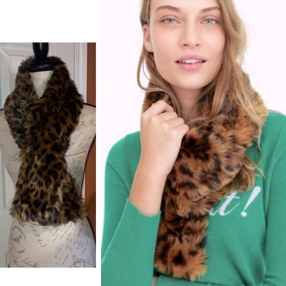 J. Crew Animal Print Faux Fur Wrap Scarf Fall Autumn Winter Accessory